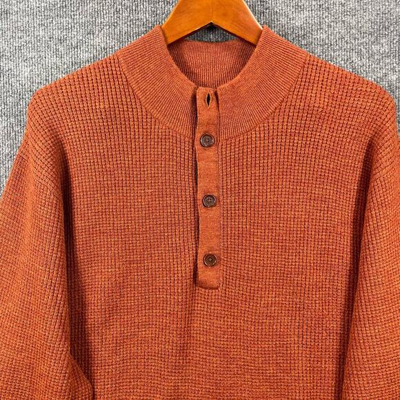 Orvis Wool Sweater Men's Large Brown Waffle Knit Henley Outdoor Warm - Picture 2 of 12